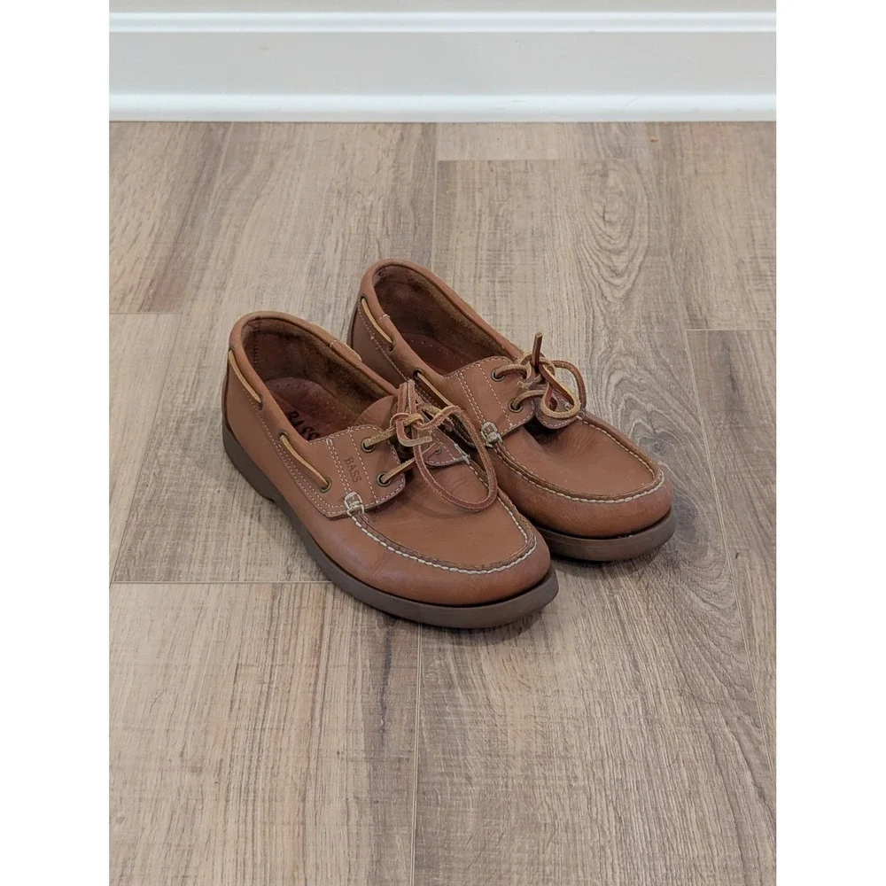 Bass Seafarer Men's 10M Brown Leather Boat Shoes Moc Toe Lace Up Deck Casual